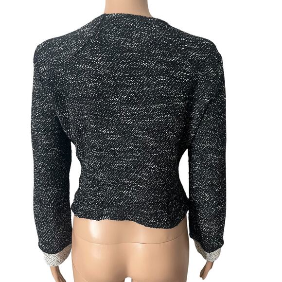 BNCI by Blanc Noir Sweater JKT Womens Small Black White Tweed Moto Asymmetrical - Picture 2 of 8